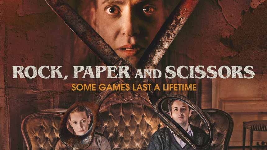 Rock, Paper and Scissors -Movie poster
A family of three and a pair of scissors superimposed.